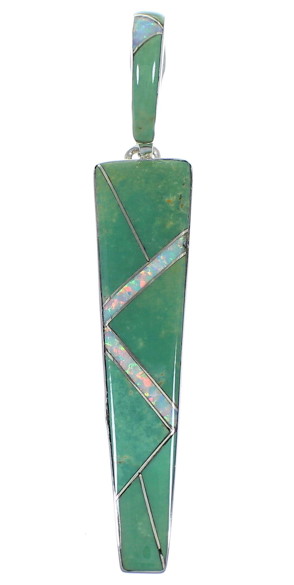 Genuine Sterling Silver Turquoise And Opal Southwest Pendant CX46116